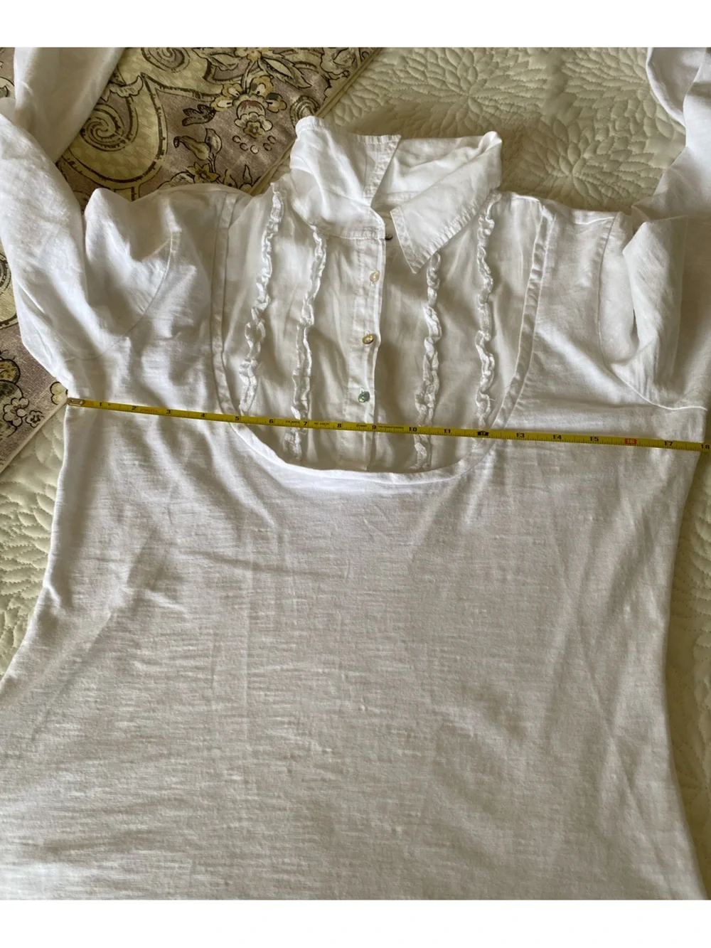 Twill Twenty Two White Layered-Look Long Sleeve Shirt with Ruffle Placket - Picture 3 of 6
